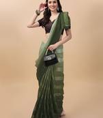 Dark green satin embroidered zari work saree with blouse