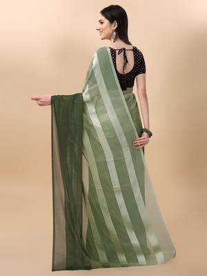 Dark green satin embroidered zari work saree with blouse 2