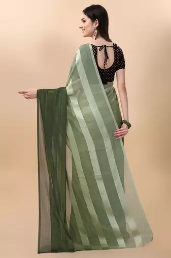 Dark green satin embroidered zari work saree with blouse