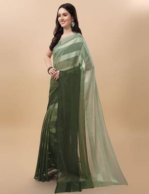 Dark green satin embroidered zari work saree with blouse 3