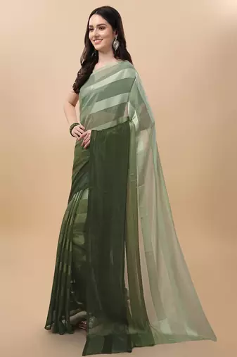 Dark green satin embroidered zari work saree with blouse