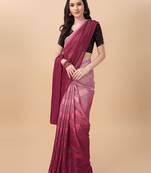 Maroon satin embroidered zari work saree with blouse