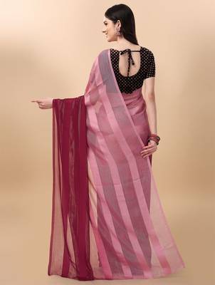 Maroon satin embroidered zari work saree with blouse 2
