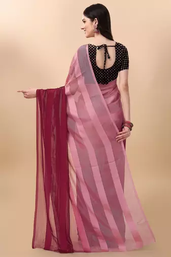 Maroon satin embroidered zari work saree with blouse