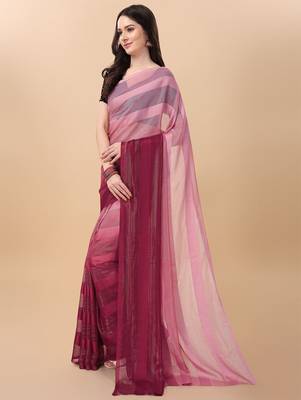 Maroon satin embroidered zari work saree with blouse 3