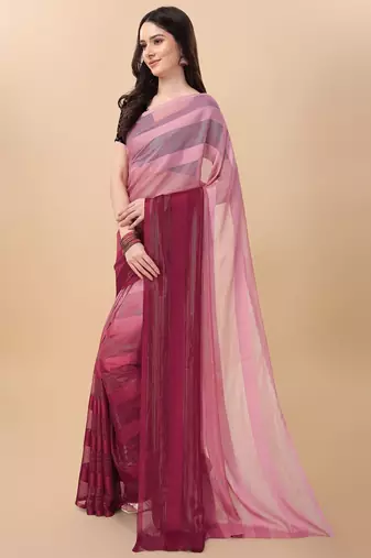 Maroon satin embroidered zari work saree with blouse