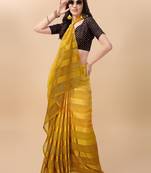 Mustard satin embroidered zari work saree with blouse