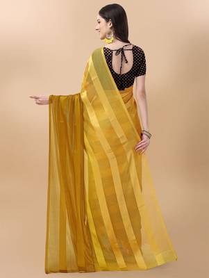 Mustard satin embroidered zari work saree with blouse 2