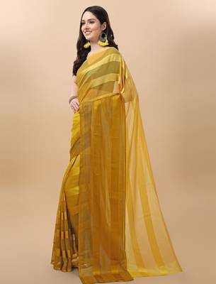 Mustard satin embroidered zari work saree with blouse 3