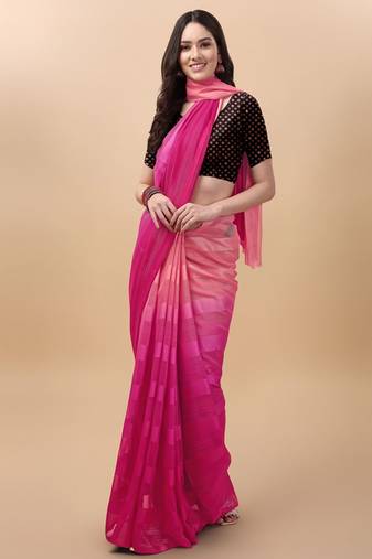 Pink satin embroidered zari work saree with blouse