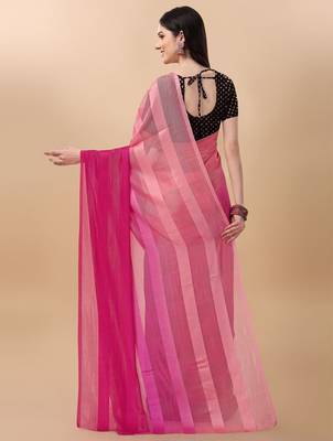 Pink satin embroidered zari work saree with blouse 2