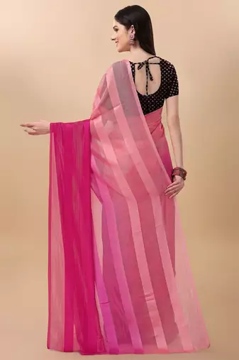 Pink satin embroidered zari work saree with blouse
