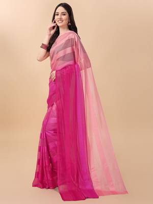 Pink satin embroidered zari work saree with blouse 3