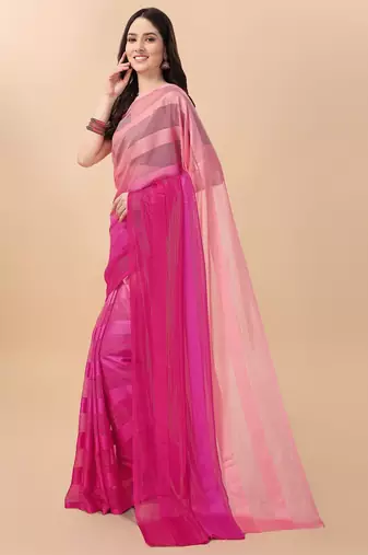 Pink satin embroidered zari work saree with blouse