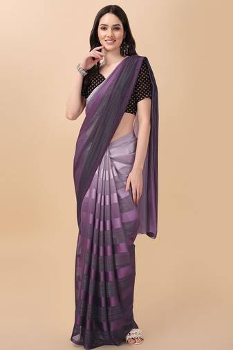 Purple satin embroidered zari work saree with blouse