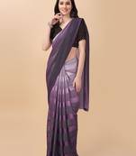 Purple satin embroidered zari work saree with blouse