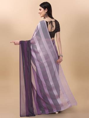Purple satin embroidered zari work saree with blouse 2