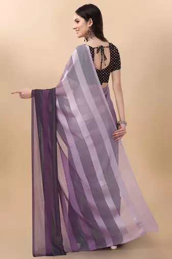 Purple satin embroidered zari work saree with blouse