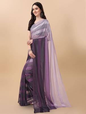 Purple satin embroidered zari work saree with blouse 3
