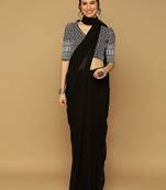 Black georgette embroidered zari work saree with blouse