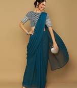 Light blue georgette embroidered zari work saree with blouse