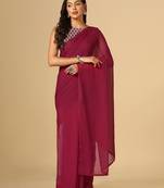 Maroon georgette embroidered zari work saree with blouse