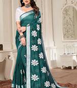Green chanderi printed zari work saree with blouse