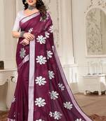 Magenta chanderi printed zari work saree with blouse