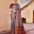 Grey blended cotton woven zari work saree with blouse