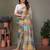 Grey georgette printed zari work saree with blouse