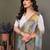 Grey georgette printed zari work saree with blouse
