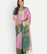 Pink jacquard woven zari work saree with blouse