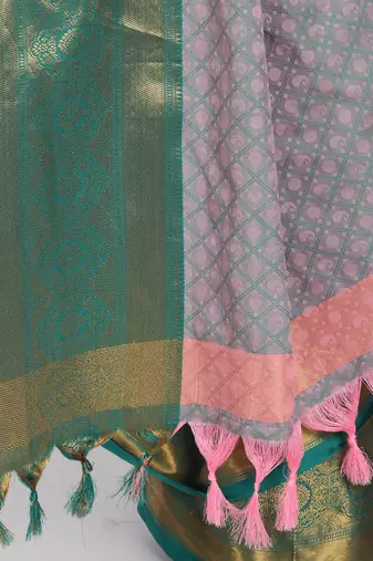 Pink jacquard woven zari work saree with blouse