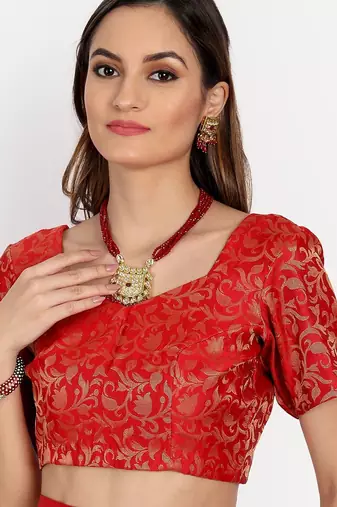 Pink jacquard woven zari work saree with blouse