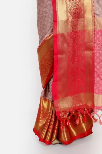 Pink jacquard woven zari work saree with blouse