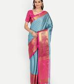 Light blue jacquard woven zari work saree with blouse