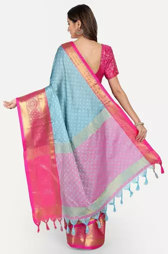 Light blue jacquard woven zari work saree with blouse
