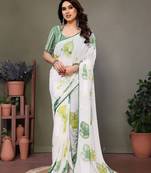 Green georgette printed zari work saree with blouse