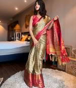 Multicolor blended cotton woven zari work saree with blouse
