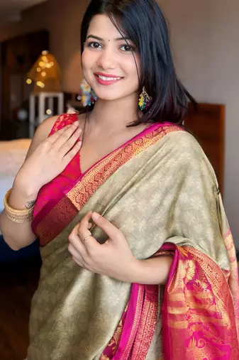 Multicolor blended cotton woven zari work saree with blouse
