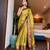 Light green blended cotton woven zari work saree with blouse