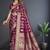 Wine Satin Silk Saree with Gold Zari & Thread Work, Rich Pallu, Woven Border, Running Blouse Piece