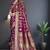 Wine Satin Silk Saree with Gold Zari & Thread Work, Rich Pallu, Woven Border, Running Blouse Piece