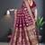 Wine Satin Silk Saree with Gold Zari & Thread Work, Rich Pallu, Woven Border, Running Blouse Piece