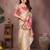 Beige silk blend woven zari work saree with blouse