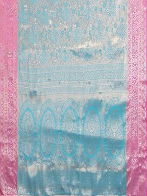 Light blue silk blend woven zari work saree with blouse 5