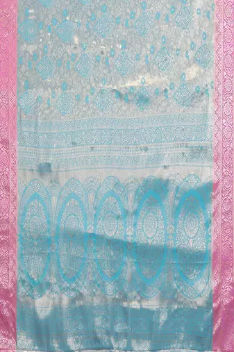 Light blue silk blend woven zari work saree with blouse