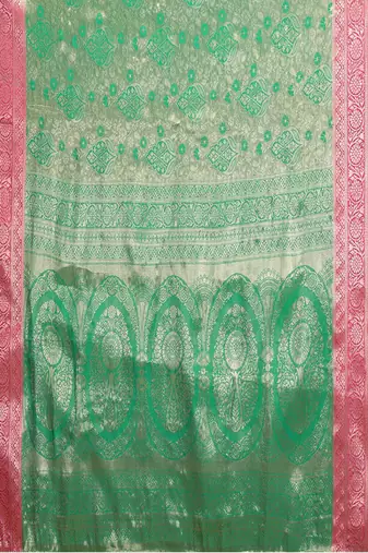 Green silk blend woven zari work saree with blouse