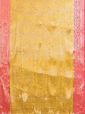 Yellow silk blend woven zari work saree with blouse 5