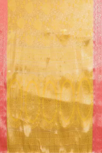 Yellow silk blend woven zari work saree with blouse